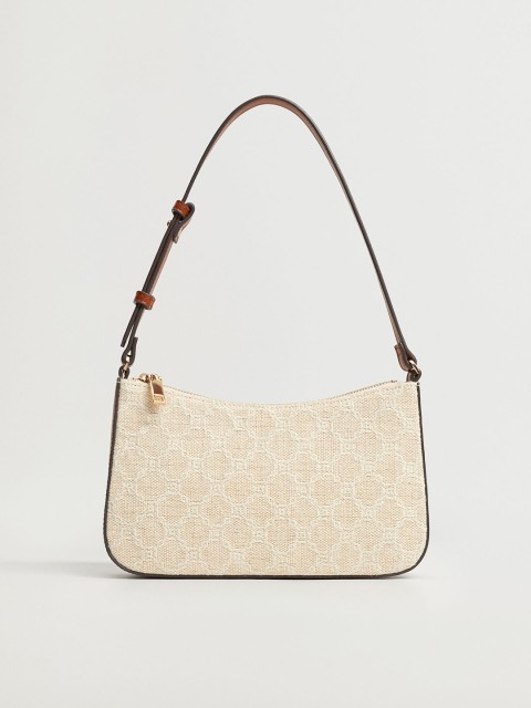

MANGO Beige Self Design Small Shoulder Bag