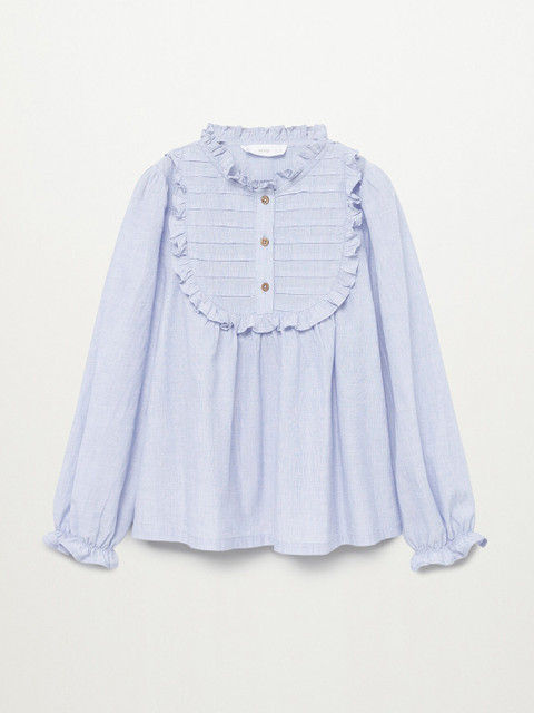 

Mango Kids Girls Blue Sustainable Puff Sleeves Pure Cotton Victorian A-line Top