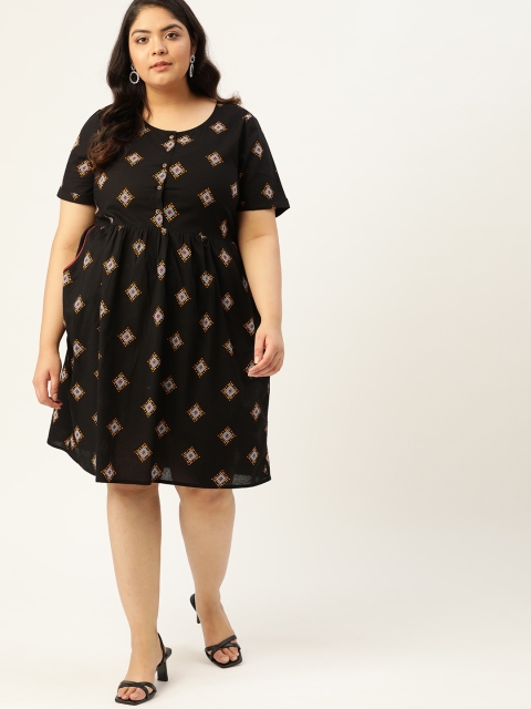 

Sztori Women Plus Size Black Ethnic Motifs A-Line Dress