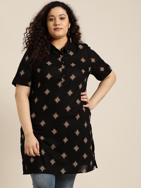 

Sztori Women Plus Size Black & White Ethnic Motifs Printed Kurta
