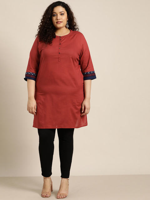 

Sztori Women Plus Size Rust Orange Solid Straight Kurta