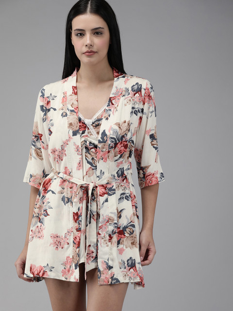

The Dry State White & Pink Printed Nightdress