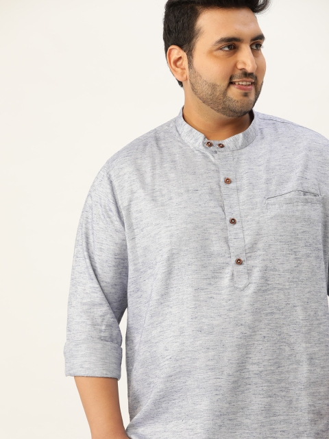

Sztori Men Plus Size Grey Melange Solid Short Kurta