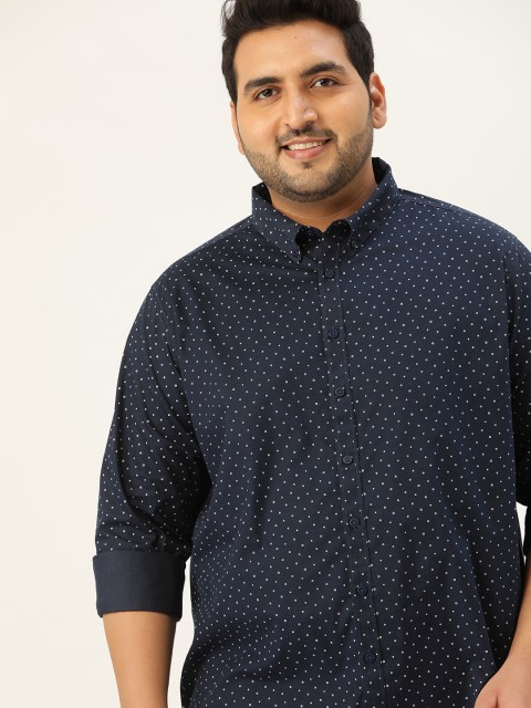 

Sztori Men Plus Size Navy Blue & White Printed Casual Shirt