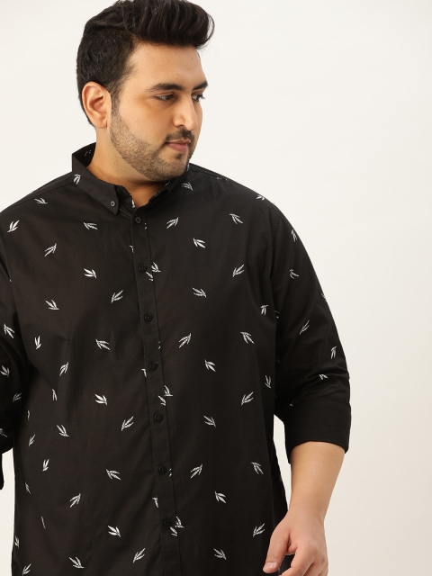 

Sztori Men Plus Size Black & White Printed Casual Shirt