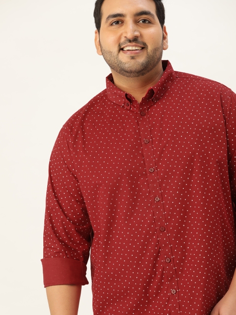 

Sztori Men Plus Size Red & White Cotton Ditsy Printed Casual Shirt