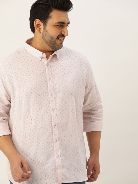 

Sztori Men Plus Size Pink & Blue Printed Pure Cotton Casual Shirt