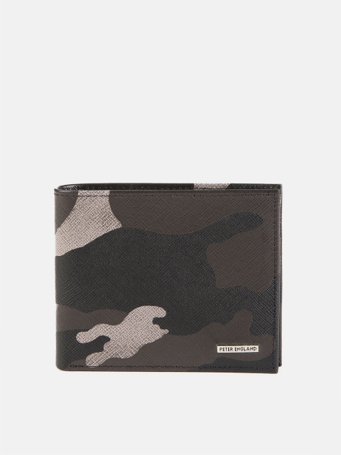 

Peter England Men Black & Beige Camouflage Printed Leather Two Fold Wallet