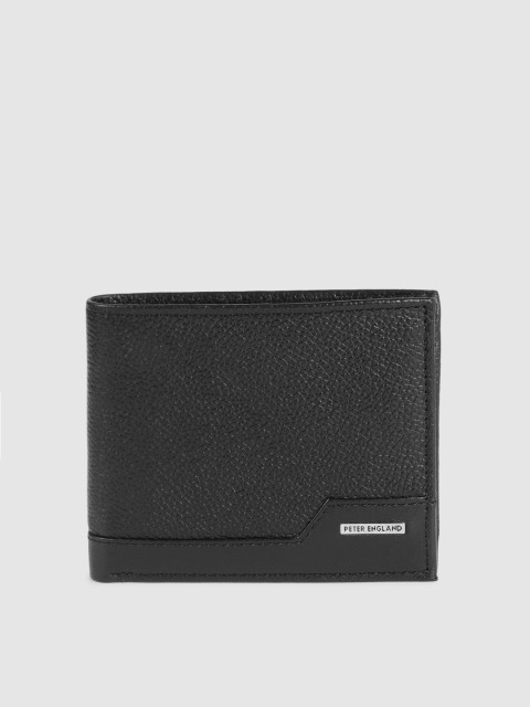 

Peter England Men Black Textured Two Fold Leather Wallet