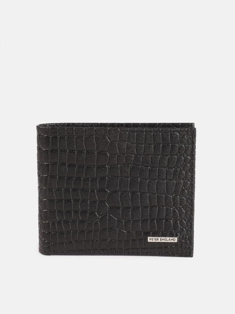 

Peter England Men Black Textured Two Fold Leather Wallet
