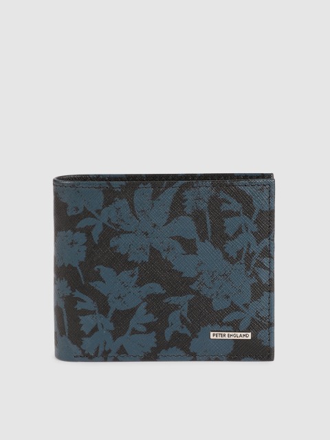 

Peter England Men Black & Blue Textured Two Fold Leather Wallet