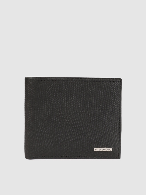 

Peter England Men Black Textured Two Fold Leather Wallet