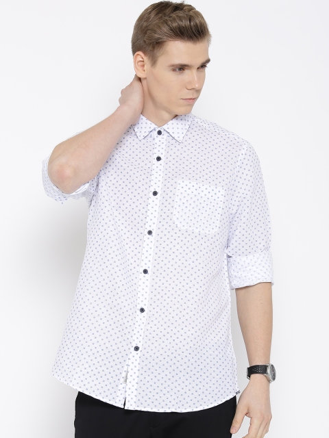 

Blackberrys White Linen Blend Printed Smart Fit Casual Shirt