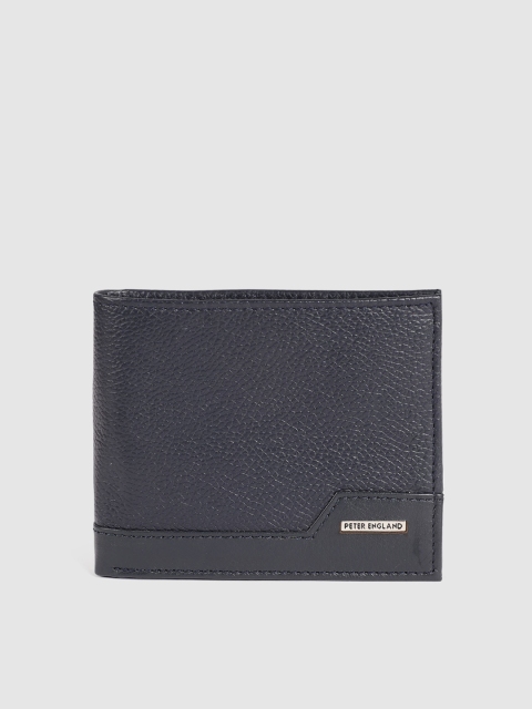 

Peter England Men Navy Blue Textured Leather Two Fold Wallet