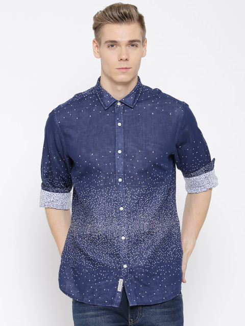 

Blackberrys Navy Printed Slim Fit Casual Shirt, Navy blue
