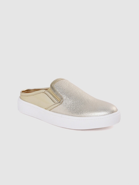 

DressBerry Women Gold-Toned Shimmer Mule Sneakers