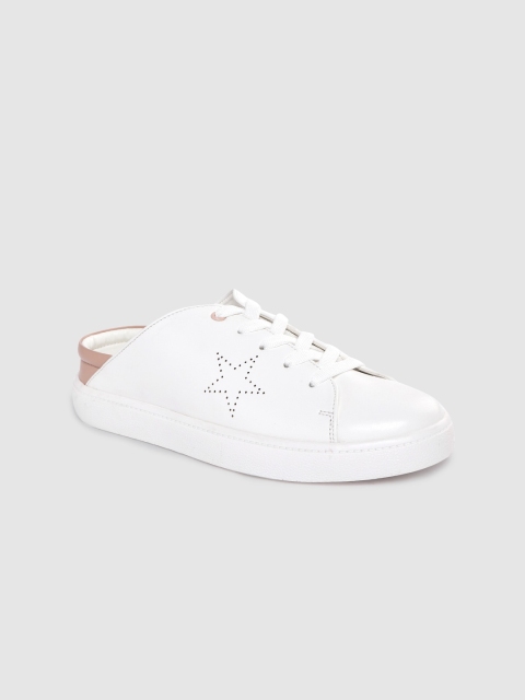 

DressBerry Women White Mule Sneakers with Star Laser Cut Detail
