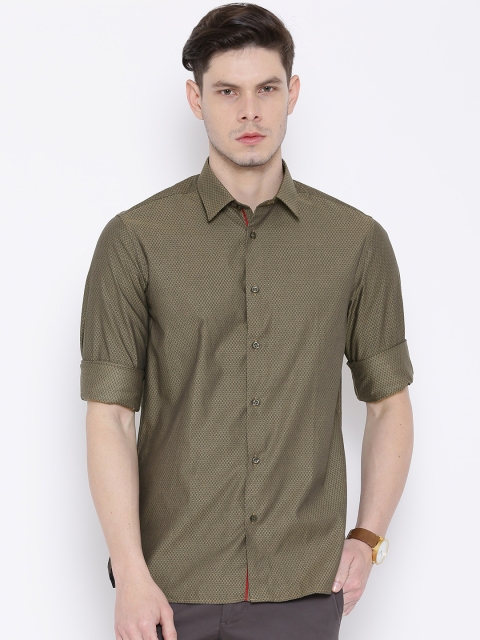 

Blackberrys Olive Green Patterned Slim Casual Shirt