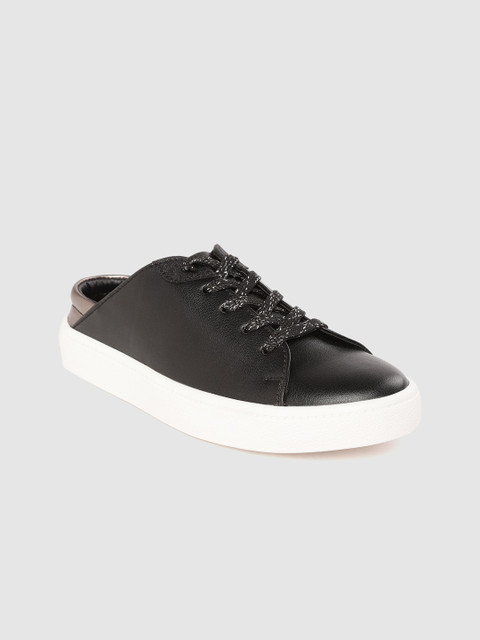 

DressBerry Women Black Solid Slip-on Sneakers with Lace-up Detail, Grey