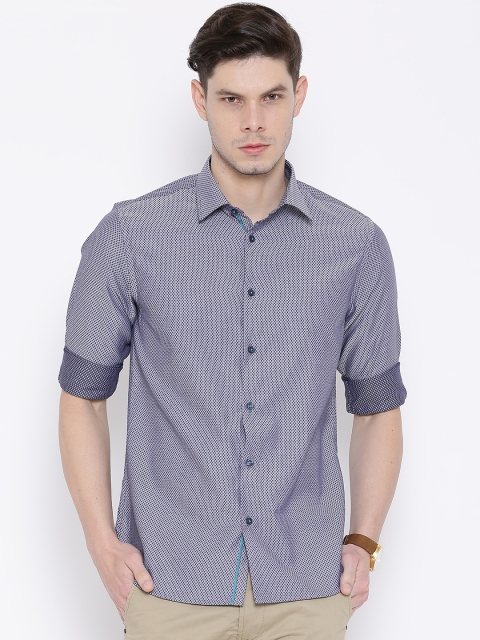 

Blackberrys Blue Patterned Slim Fit Casual Shirt