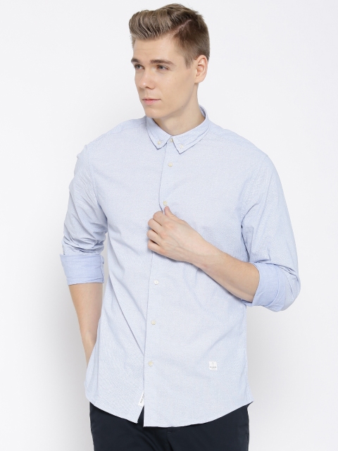 

Blackberrys Light Blue Printed Slim Casual Shirt