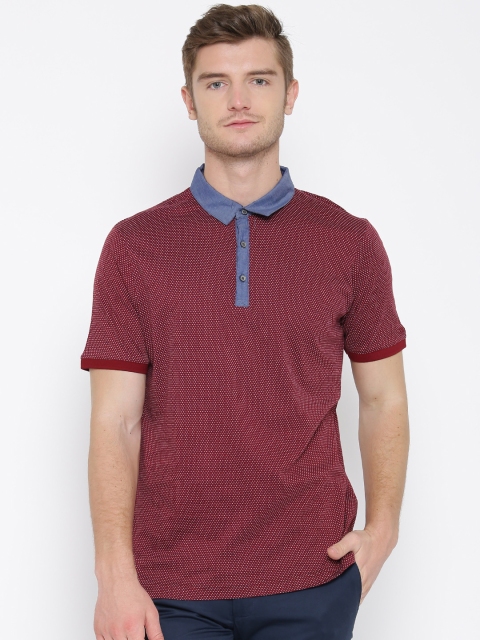 

Blackberrys Maroon Printed Polo Pure Cotton T-shirt