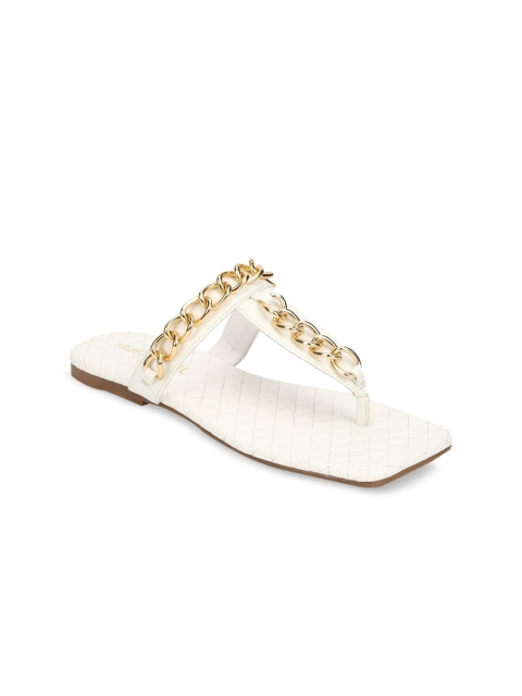 

Truffle Collection Women White Embellished PU T-Strap Flats