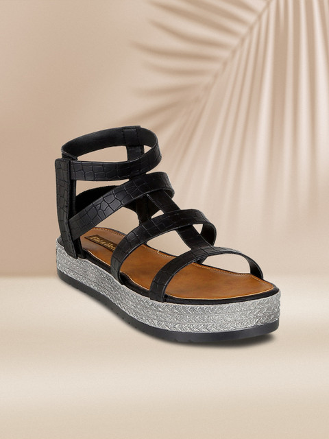

Flat n Heels Women Black Textured Gladiators