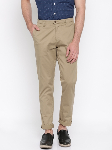 

Blackberrys Men Khaki Solid Regular Fit Flat-Front Casual Trousers