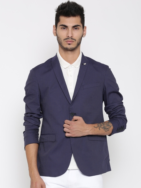 

Blackberrys Men Navy Blue Solid Single-Breasted Unconstructed Fit Casual Blazer