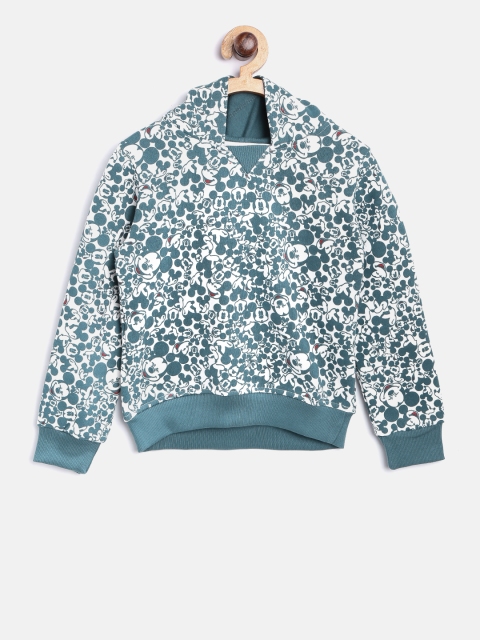 

YK Disney Boys White & Teal Blue Printed Hooded Sweatshirt