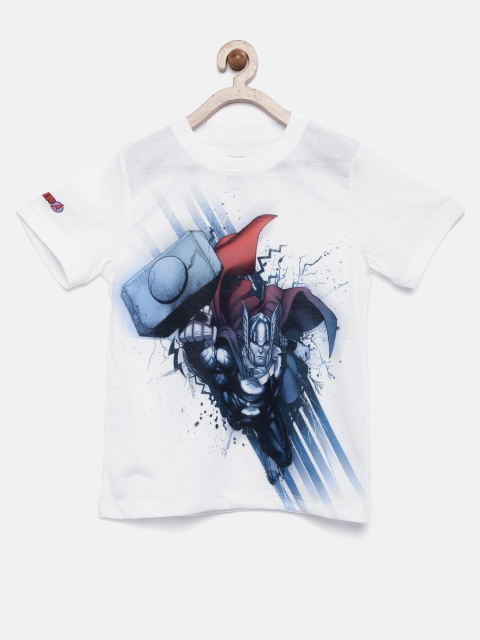 

YK Marvel Boys White Printed Round Neck T-Shirt