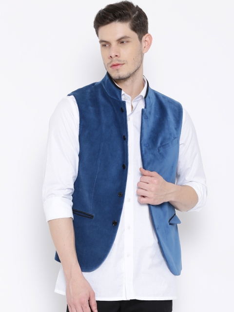 

Blackberrys Blue Slim Fit Pure Cotton Nehru Jacket