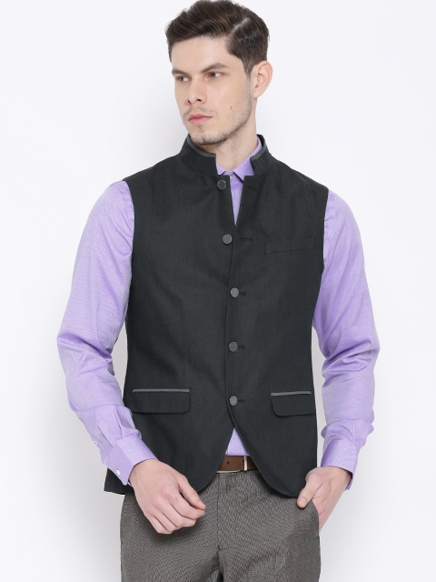 

Blackberrys Men Black Slim Fit Pure Cotton Nehru Jacket