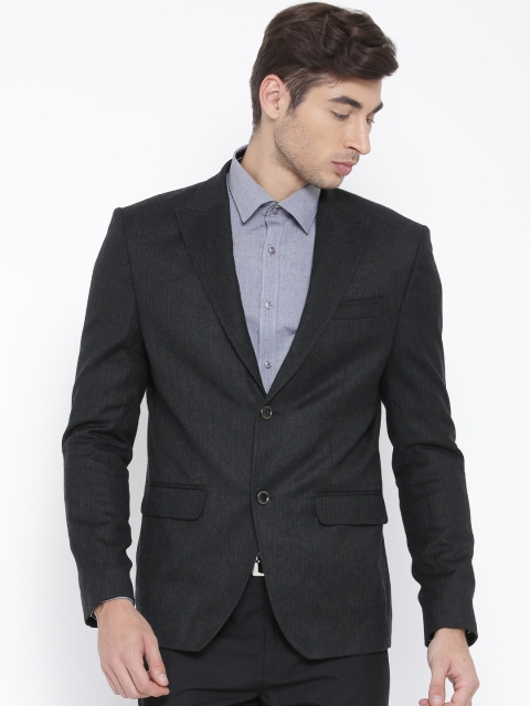 

Blackberrys Charcoal Grey Woollen Single-Breasted Contemporary Casual Blazer