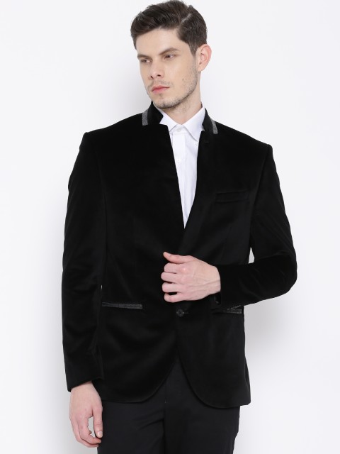 

Blackberrys Black Velvet Single-Breasted Super Slim Fit Party Pure Cotton Blazer