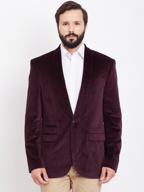 

Blackberrys Burgundy Single-Breasted Regular Fit Velvet Finish Partywear Blazer
