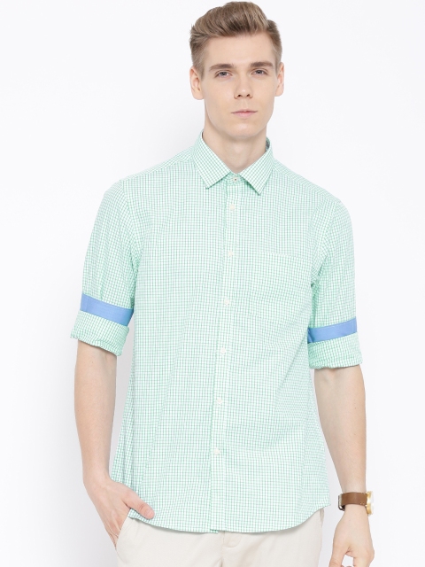 

Blackberrys White & Green Checked Slim Casual Shirt