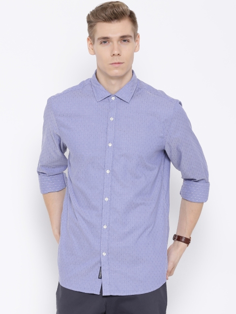 

Blackberrys Blue Patterned Slim Casual Shirt