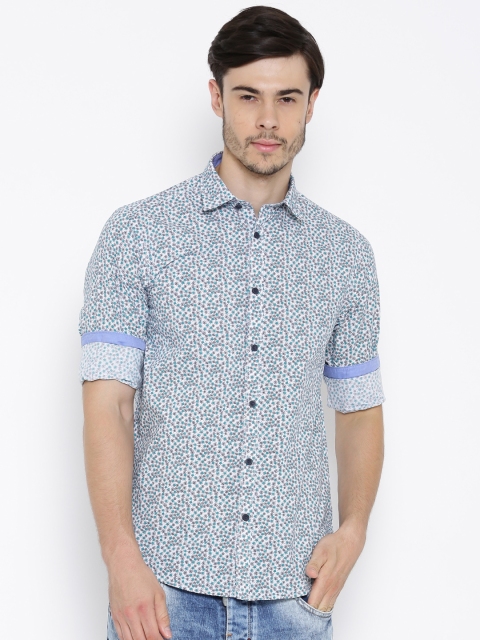 

Blackberrys White & Green Printed Slim Casual Shirt