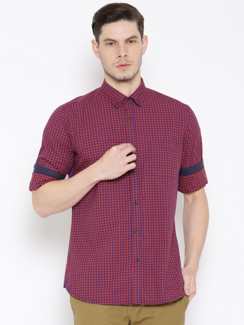 

Blackberrys Navy & Red Checked Slim Casual Shirt, Navy blue