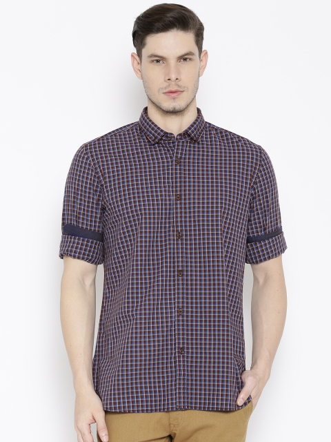 

Blackberrys Coffee Brown Checked Slim Casual Shirt