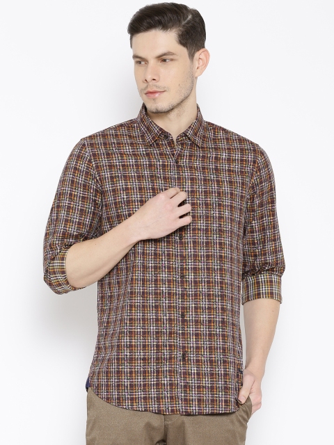 

Blackberrys Brown Checked Trim Fit Casual Shirt