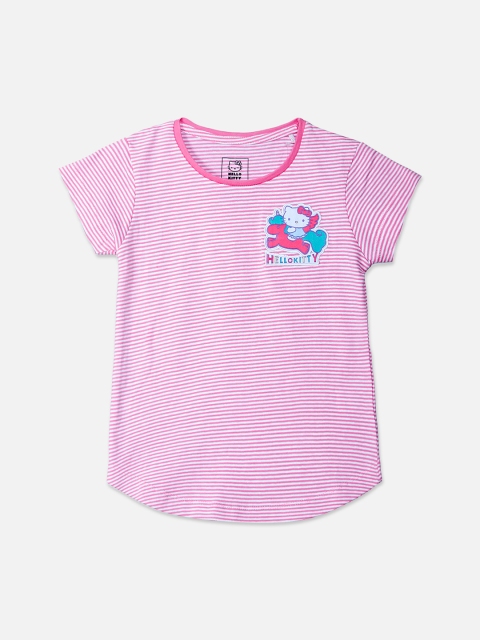

Kids Ville Girls Pink Hello Kitty Striped Round Neck T-shirt