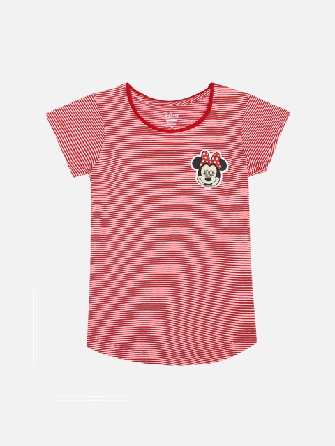 

Kids Ville Girls Red Striped & Minnie Mouse Printed T-shirt