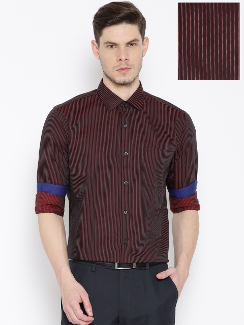 

Blackberrys Black & Maroon Striped Slim Formal Shirt