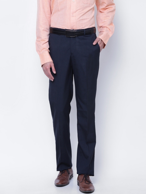

Blackberrys Men Navy B-90 Regular Fit Solid Formal Trousers, Navy blue