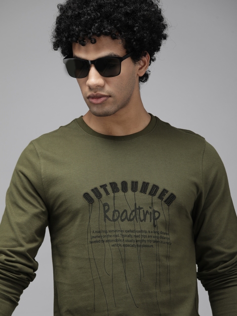 

Roadster Men Olive Green Typography Printed Applique T-shirt