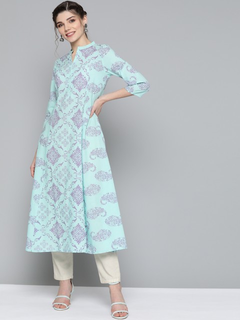 

HERE&NOW Women Blue & Purple Pure Cotton Ethnic Motifs Printed Kurta