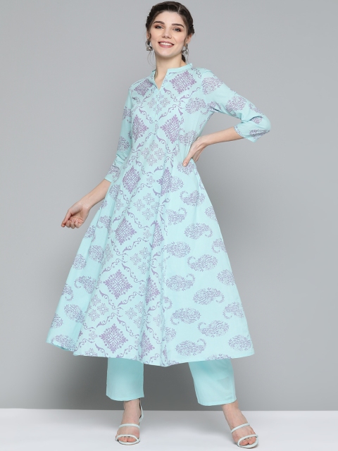 

HERE&NOW Women Blue & Mauve Printed Kurta with Palazzos